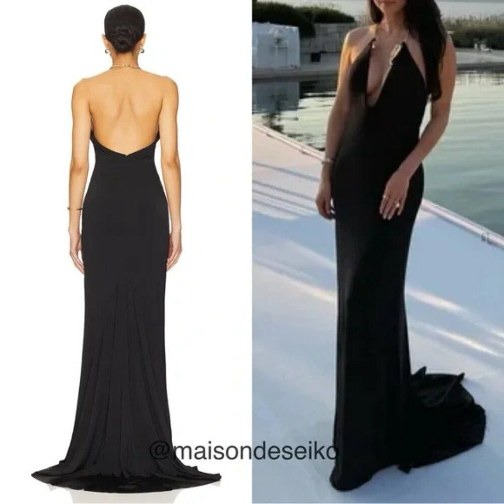 NWT NBD Maxi Dress Black The Sansa Halter Gown V-neck Wedding Guest size XS - Picture 2 of 9